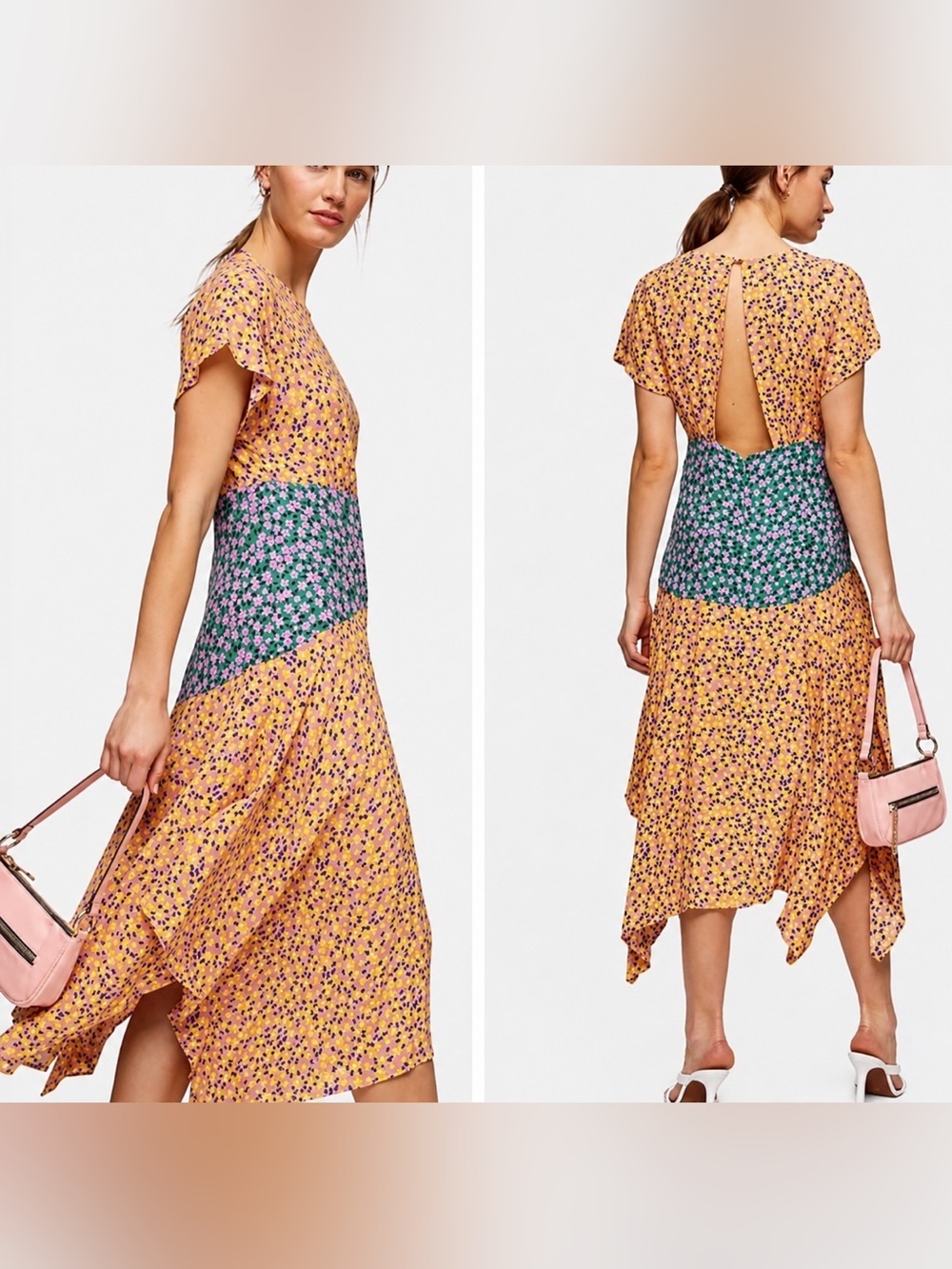 Topshop mixed floral midi dress, size 6